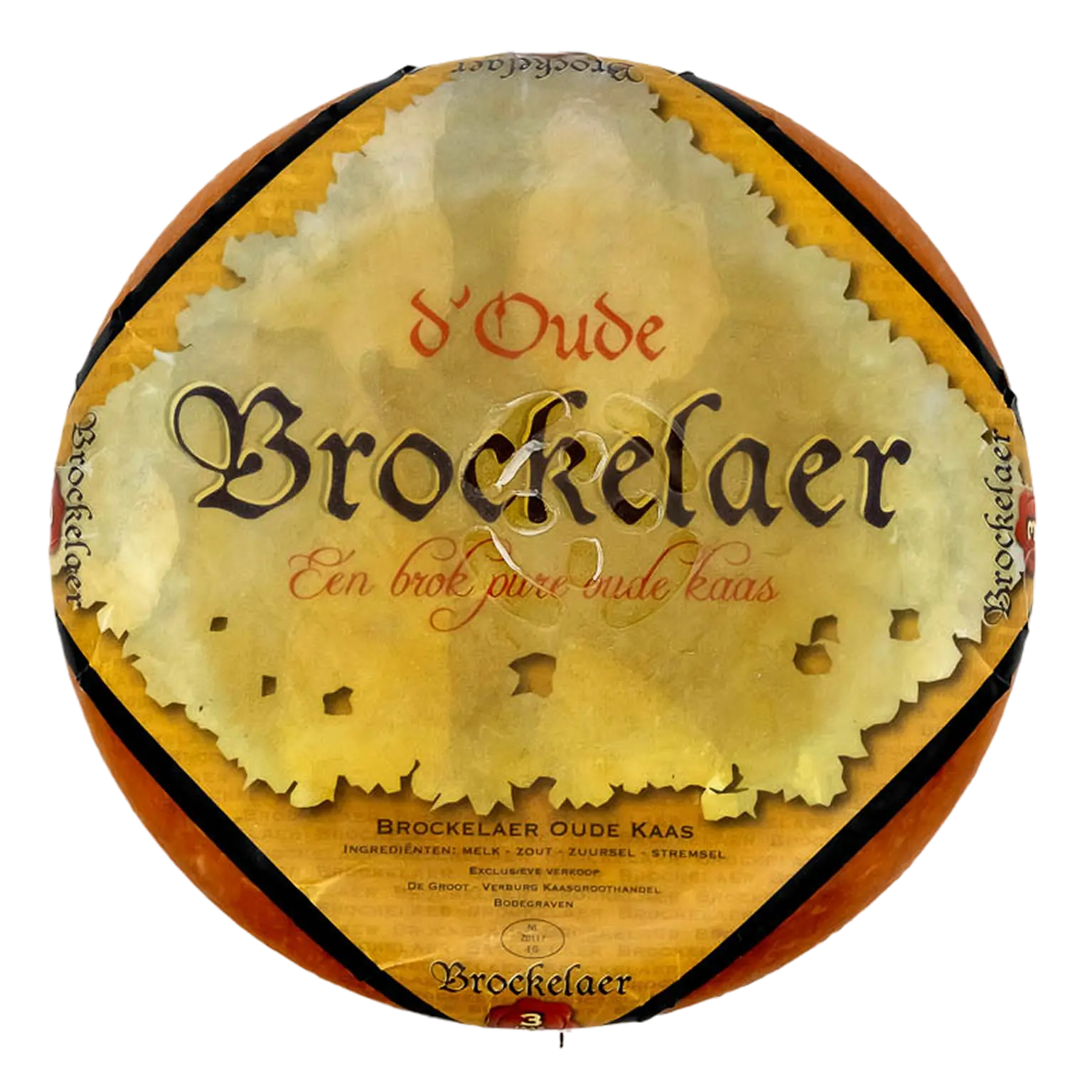 Hele kaas Noord-Hollands d’oude Brockelaer met gekleurd etiket